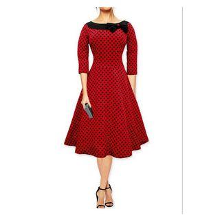 Polka Dot 3/4-sleeve A-line Dress
