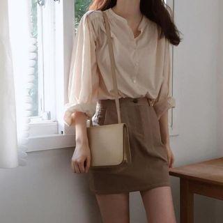Plain Blouse / High Waist A-line Skirt
