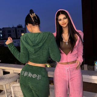 Set: Rhinestone Terry Zip-up Hoodie + Pants