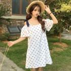 Short-sleeve Heart Print A-line Dress