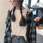 Check Loose-fit Hooded Jacket Black - One Size