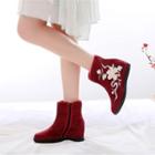 Flower Embroidered Wedge Short Boots