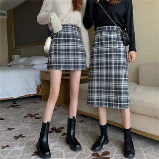 Plaid Long Pencil Skirt/ Plaid Mini Pencil Skirt