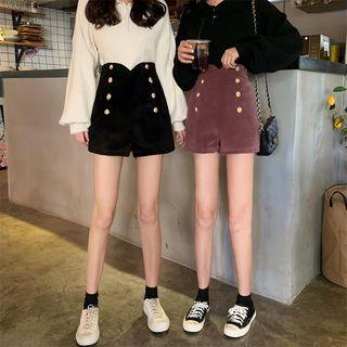 High-waist Velvet Double-breasted Shorts