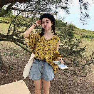 Floral Print Cold-shoulder Blouse