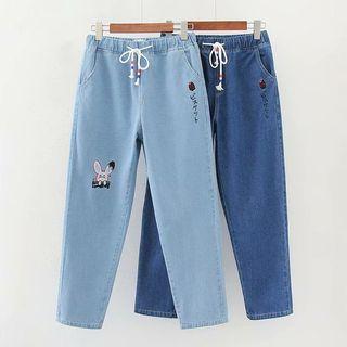 Mouse Embroidered Harem Jeans