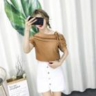 Set: Lace Trim Short-sleeve Top + High Waist A-line Skirt