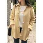 Dual-pocket Collared Knit Cardigan Yellow - One Size