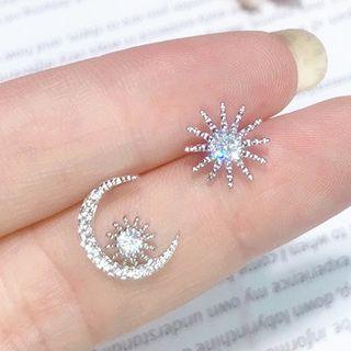 Rhinestone Moon & Star Earring 1 Pair - As Shown In Figure - One Size