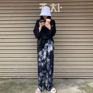 Tie Dye Wide-leg Pants Black - One Size
