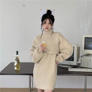Set: Mock-neck Knit Shrug + Sleeveless Dress