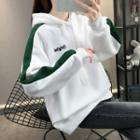 Contrast Trim Embroidered Hoodie