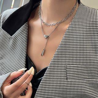 Heart Pendant Layered Alloy Necklace Necklace - Silver - One Size