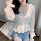 V-neck Embroidered Lace Blouse