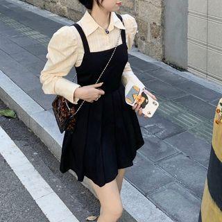Mock Two-piece Pleated Mini A-line Dress