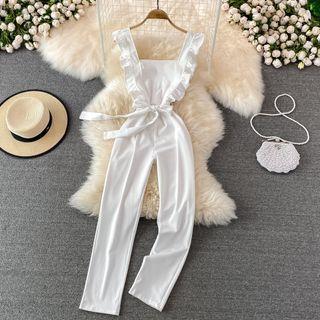 Sleeveless Frilled Tie Waist Jumpsuit