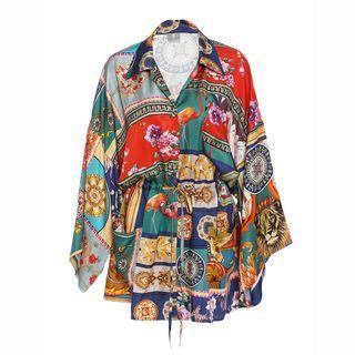 All-over Print Drawstring Shirt Print - Red & Blue - One Size