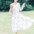 Floral V-neck Long-sleeve Dress