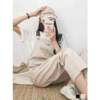 Letter-embroidered Wide-leg Overall Pants