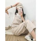Letter-embroidered Wide-leg Overall Pants