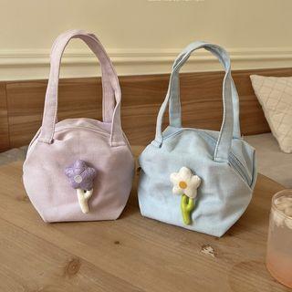 Flower Applique Canvas Hand Bag