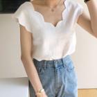 V Neck Plain Short Sleeve Shirt White - One Size