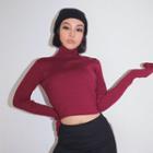 Turtleneck Buttoned Crop Knit Top