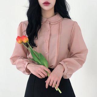 Long Sleeve Pleated Blouse
