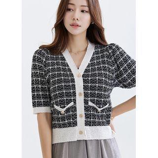 V-neck Glittered Tweed Cardigan