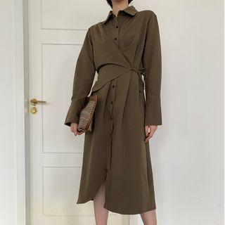 Asymmetric Tie-waist Midi Shirtdress