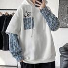 Mock Two-piece Print Panel Hoodie