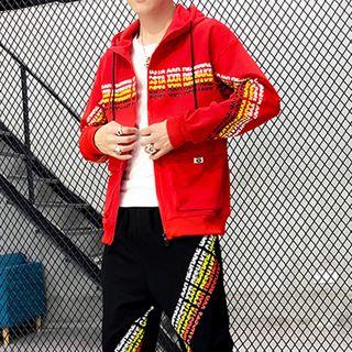 Set: Lettering Hooded Zip Jacket + Harem Pants