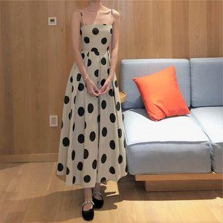 Spaghetti-strap Dotted Print Midi Dress