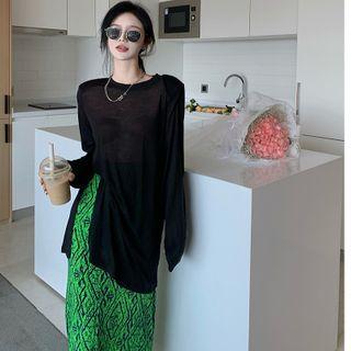 Long-sleeve Long Sheer T-shirt