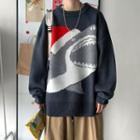 Long-sleeve Shark Jacquard Crewneck Sweater