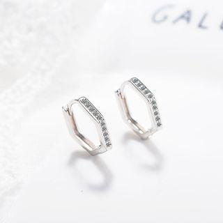 Cz Mini Pentagon Hoop Earring