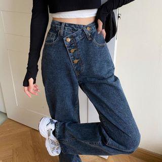 Asymmetrical Waist Straight Leg Jeans