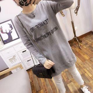 Lettering Embroidered Long-sleeve Tunic