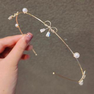 Rhinestone Bow Headband Ly407 - Gold - One Size