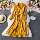 Dip-back Belted Long-sleeve Dress
