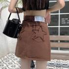 High Waist Star Denim Mini A-line Skirt