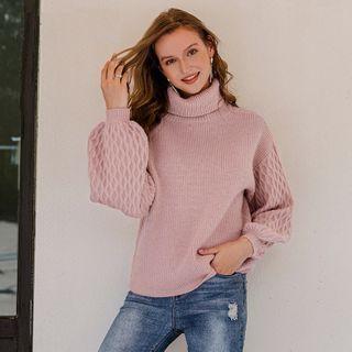Lantern Sleeve Turtleneck Sweater