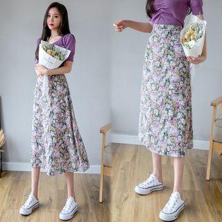High-waist Floral Printed A-line Skirt
