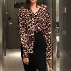 Leopard Print Shirt / Slit Knit Skirt