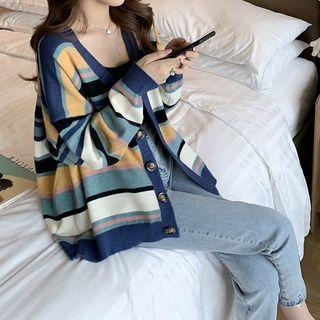 Color-block Striped Knit Jacket As Shown In Figure - One Size