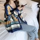 Color-block Striped Knit Jacket As Shown In Figure - One Size