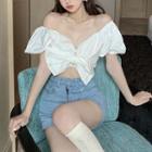 Short-sleeve Off-shoulder Bow Cropped Blouse