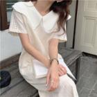 Short-sleeve Doll-collar Midi Dress Almond - One Size