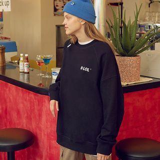 [r:lol] Couple Raglan Overlock-stitch Letter Sweatshirt