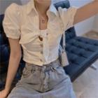 Puff-sleeve Tie-front Crop Shirt